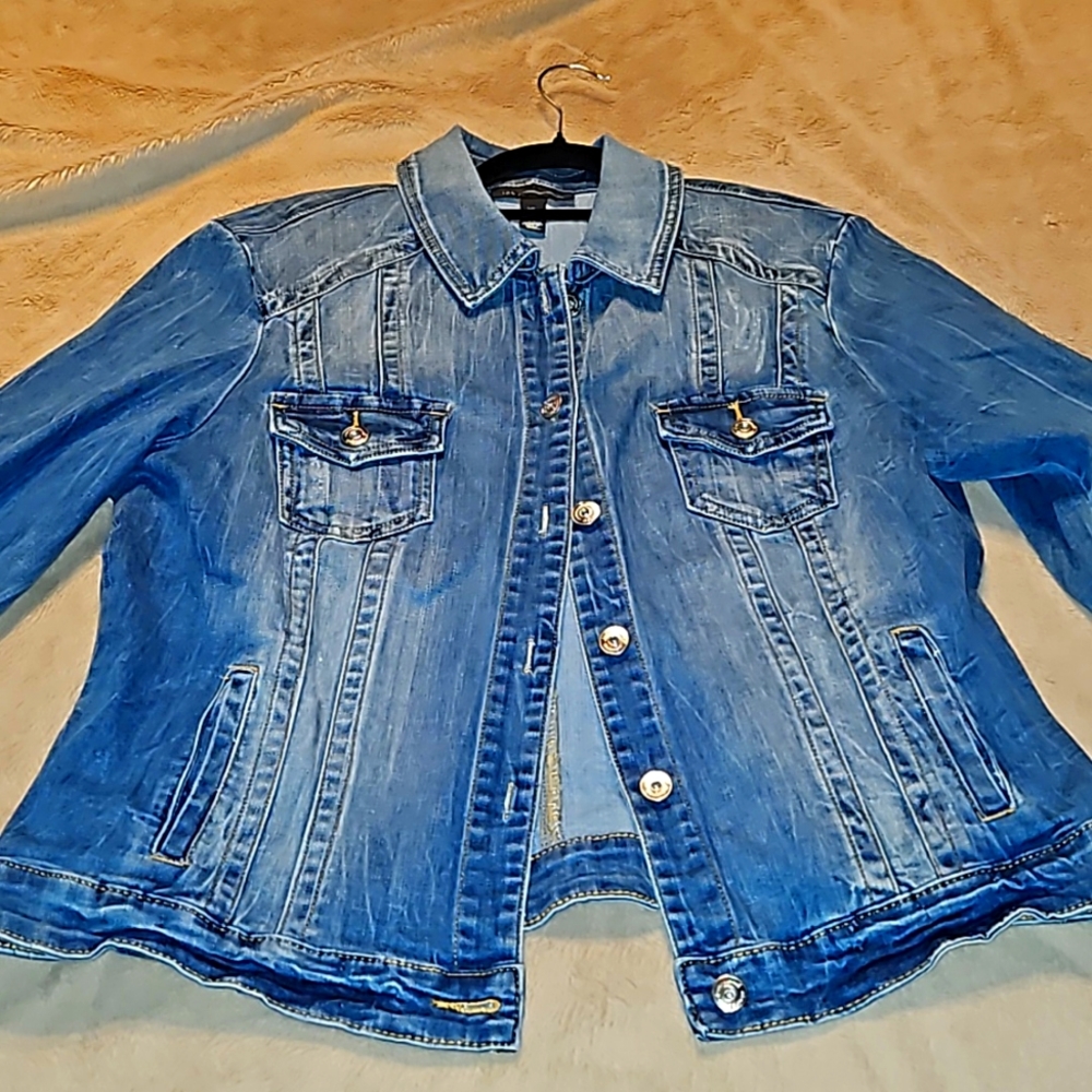 INC International Concepts Distressed Blue Denim Jacket